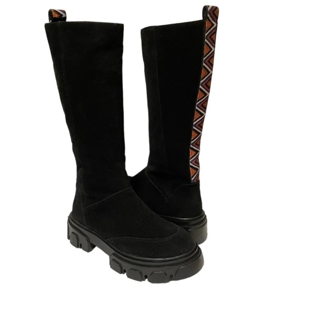 Farm Rio Black Suede Chunky Knee High Boots size 7